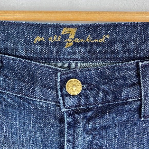 7 For All Mankind Flare Jeans Low Rise Dark Blue Stretch Denim 30 - Picture 6 of 8